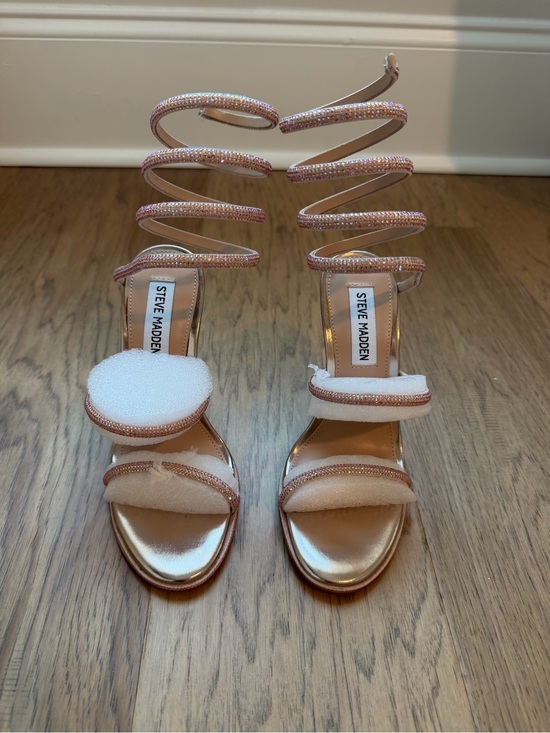 Steve Madden Shoes - Steve Madden Rose Gold Spiral Strap Heels with Pink Rhinestone Detail